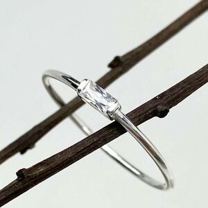 Chic Sterling Silver Baguette Ring w/Crystal